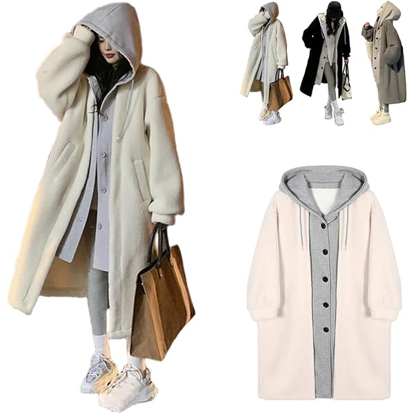 Double Layered Faux Lambswool Hooded Coat Jacket, Long Hooded
