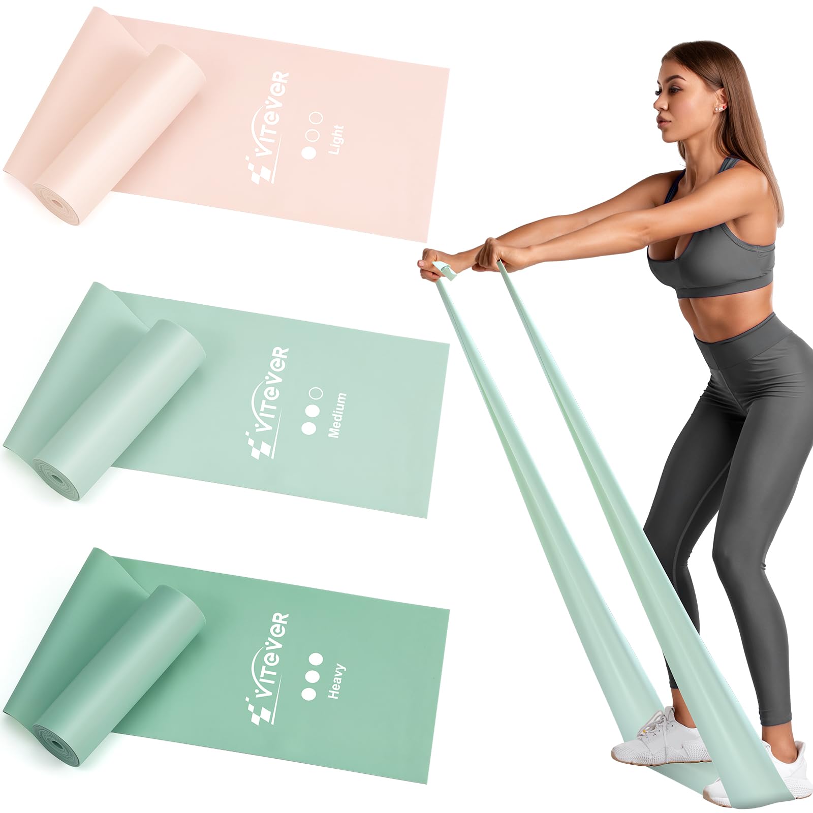 Photo 1 of Stretch Bands for Exercise, Resistance Bands for Working Out, Exercise Bands for Physical Therapy, Pilates, Rehab, Stretch, Strength Training and Yoga Starter Set-Green
