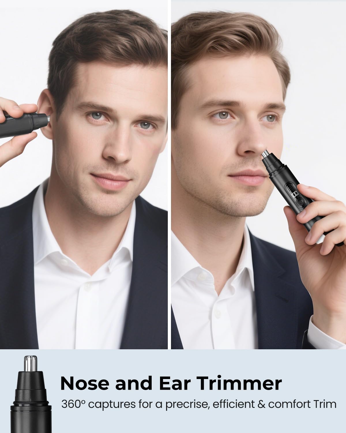 SUERBEATY Nose Hair Trimmer for Men Rechargeable, Electric Nose and Ear Hair Trimmer, Professional Nose Clipper, LED Display, Waterproof, Portable Travel Size, Painless, Black