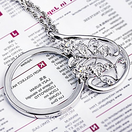 Ylucky 2X Magnifying Glass Necklace Pendant Stainless Steel Cross Magnifier Necklace Women Adjustable 26 Inch Chain Necklace