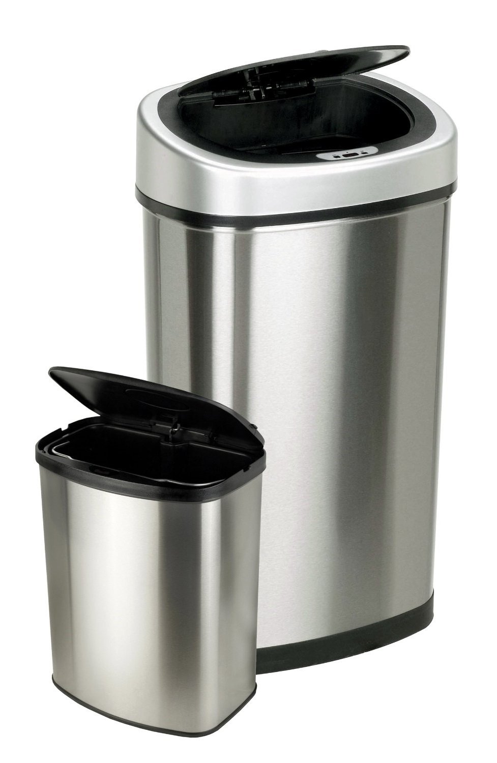 Photo 1 of ***VERY USED AND DIRTY*** NINESTARS CB-DZT-50-98-1C Automatic Touchless Motion Sensor Oval & Rectangular Trash Can Combo Set, 13.2 Gal. 50 L. & 2.1 Gal.8 L., Stainless Steel