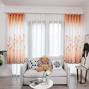 Sillor cortina de dormitorio con estampado de flores bordadas, tul para
