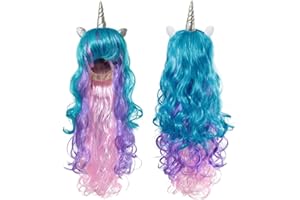 JOHOUSE 27.5 Inches Rainbow Hair Wig, Cosplay Wig Headpiece for Costume Cosplay Party Halloween, Full Long Curly Wavy