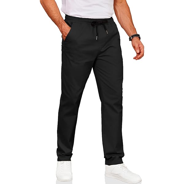 COOFANDY Mens Casual Cotton Pants Regular Fit Elastic Waist