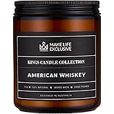 Scented Candles for Men | Whiskey Scented | Wooden Wick, Long Lasting, Masculine Scents | Natural Soy Jar Candle for Home, Bacehlor Pad Decor | The Perfect Mens Gift