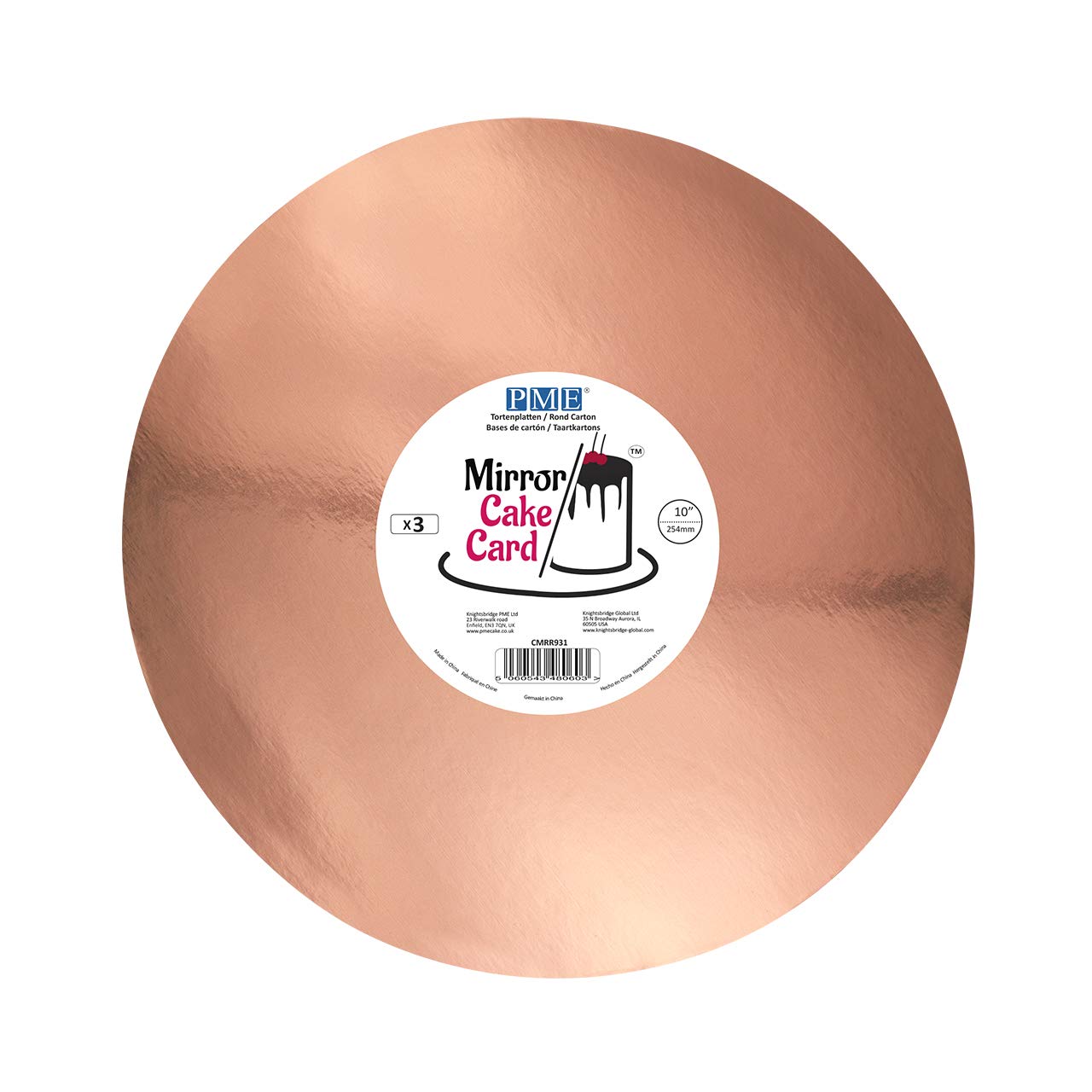 PME CMRR931 Mirror Cake Card-Round-Metallic Rose Gold-Pack of 3,25cm/10 Inch
