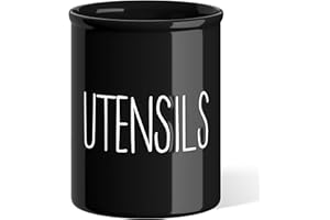 Barnyard Designs Ceramic Farmhouse Kitchen Utensil Holder for Countertop, Decorative Kitchen Utensil Holder, Large Kitchen Utensil Holder for Kitchen Counter, Utensil Crock Spatula Holder, 7" (Black)