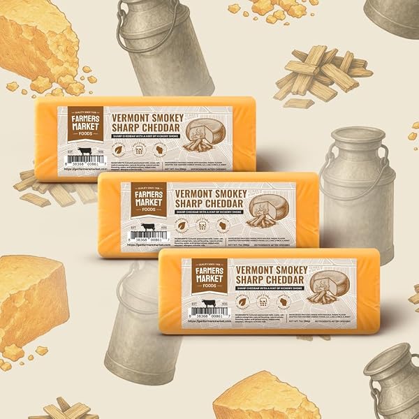 FARMERS MARKET WISCONSIN CHEESE BLOCKS 3 PACK – SMOKEY SHARP CHEDDAR CHEESE, GLUTEN FREE KETO PALEO FRIENDLY, ZERO SUGAR LOW SODIUM SMOKED CHEDDAR SNACK CHEESE, GOURMET CHEESE SET