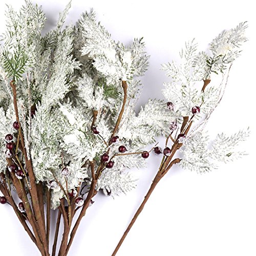 Snowy Artificial Pine and Berry Stems | 12 Sprays | for Indoor Decor