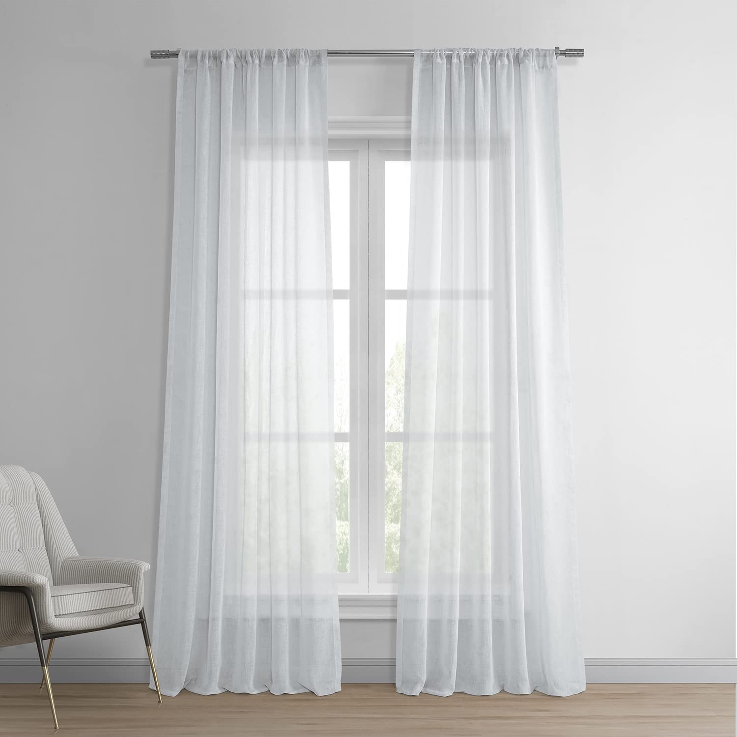 HPD Half Price Drapes SHCH-SS07161-96 Solid Faux Linen Sheer Curtain (1 Panel), 50 X 96, Aspen White