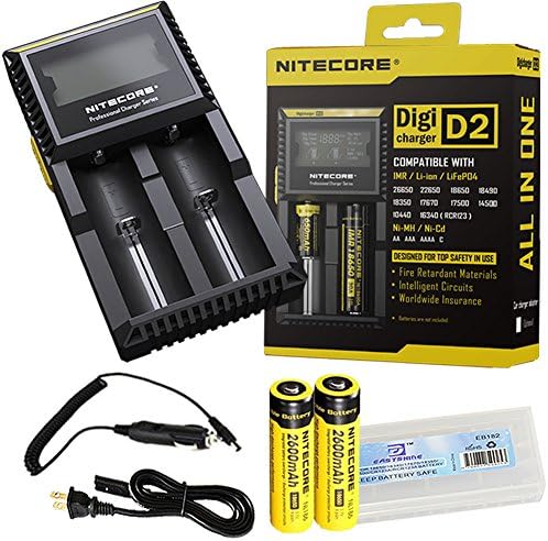 Nitecore D2 Charger 2015 New Version Universal Smart Charger with 2PCs 2600mAh 18650 Battery EASTSHINE EB182 Battery Case