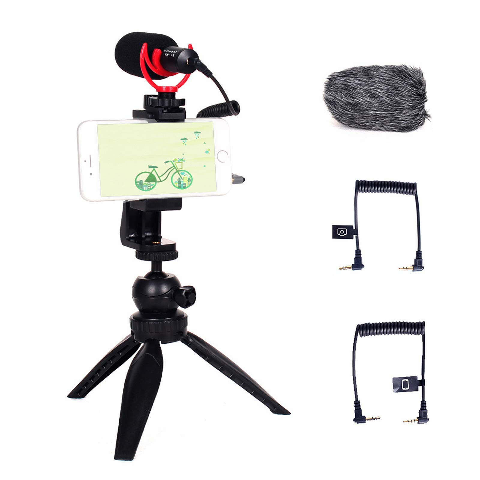 VM-i2 Multi-function Cardioid Video Microphone Kit with Tripod and Flexible Phone Clamp Compatiable with Smartphones DSLR Cameras