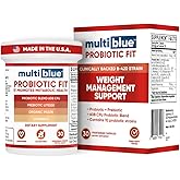 MultiBlue Probiotic Fit &ndash; Supports Natural GLP-1 &amp; Appetite Control for Women &amp; Men, Bifidobacterium B-420, Digestive &amp; Gut Health, 10 Probiotic Strains, 60 Billion CFU, Prebiotic + Vitamin D3, 30ct