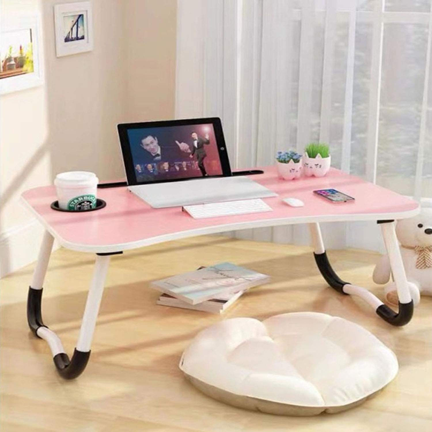 Laptop Bed Table, Breakfast Serving Tray, Notebook Stand, Reading Table, Sturdy Portable, Bed Tray with Cup Slot, Multifunctional Table (60 x 40 cm)