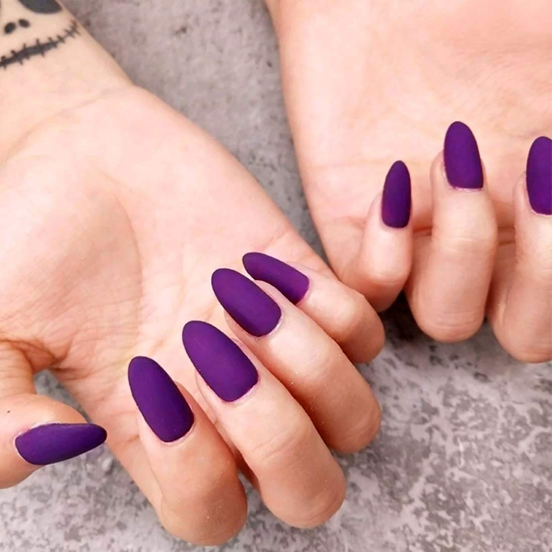MISUD 100Pcs/Box Stiletto Fake Nails Purple Matte Medium Length Artificial Nails 10 Sizes Full Cover Press on Manicure Art Nails Tips for Charming Women and Girls - Violet - Image 4