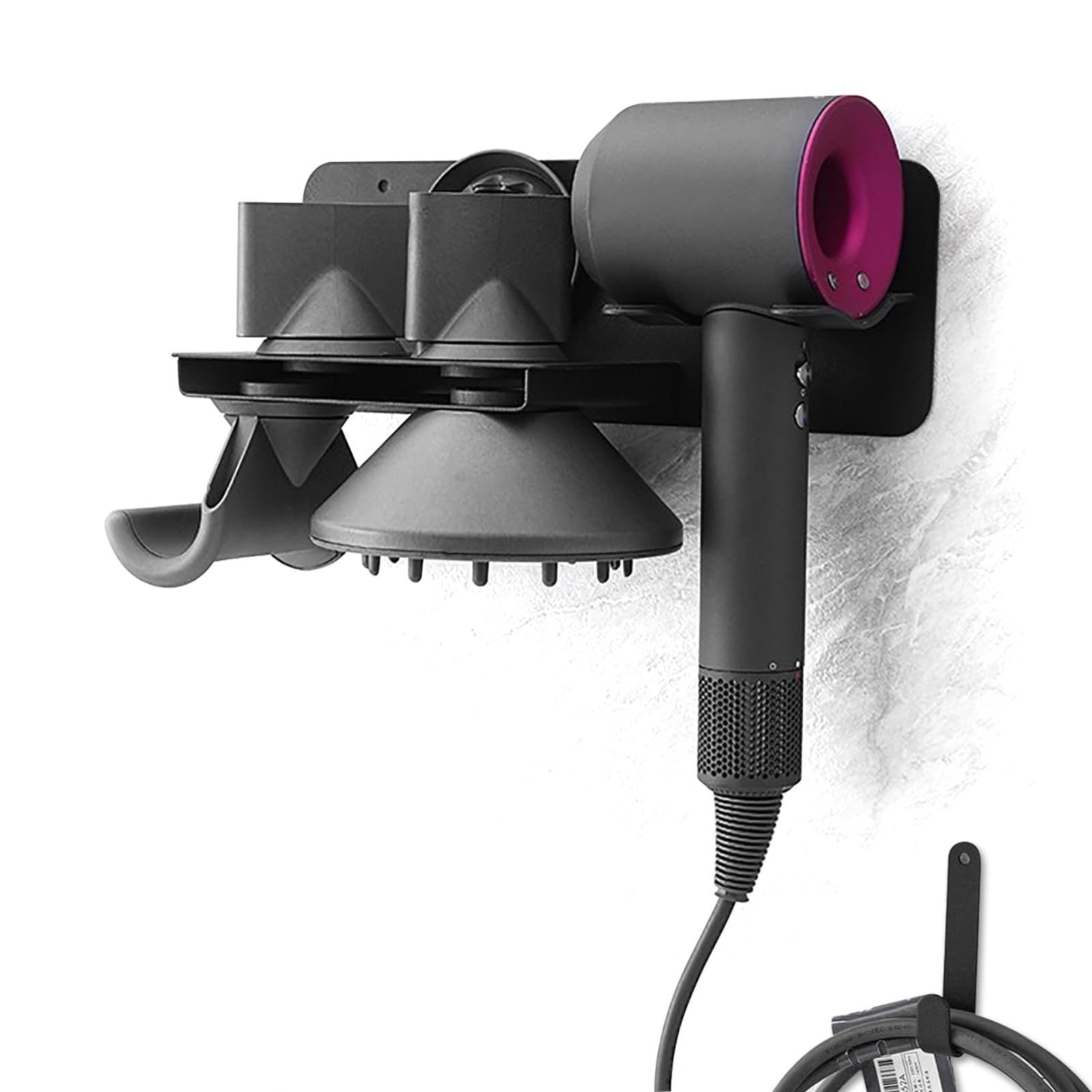 MidingChai Hair Dryer Holder, Hairdryer Holder Wall Mounted for Dyson, Hair Dryer Holder Compatible with Dyson Supersonic Nural, Metal Hair Dryer Stand with Plug Cord Hook and Nozzle Storage (1)