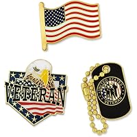 PinMart Veteran Lapel Pin Set – Gold Plated American Flag Pins To Honor Army, Navy, Air Force, Marines