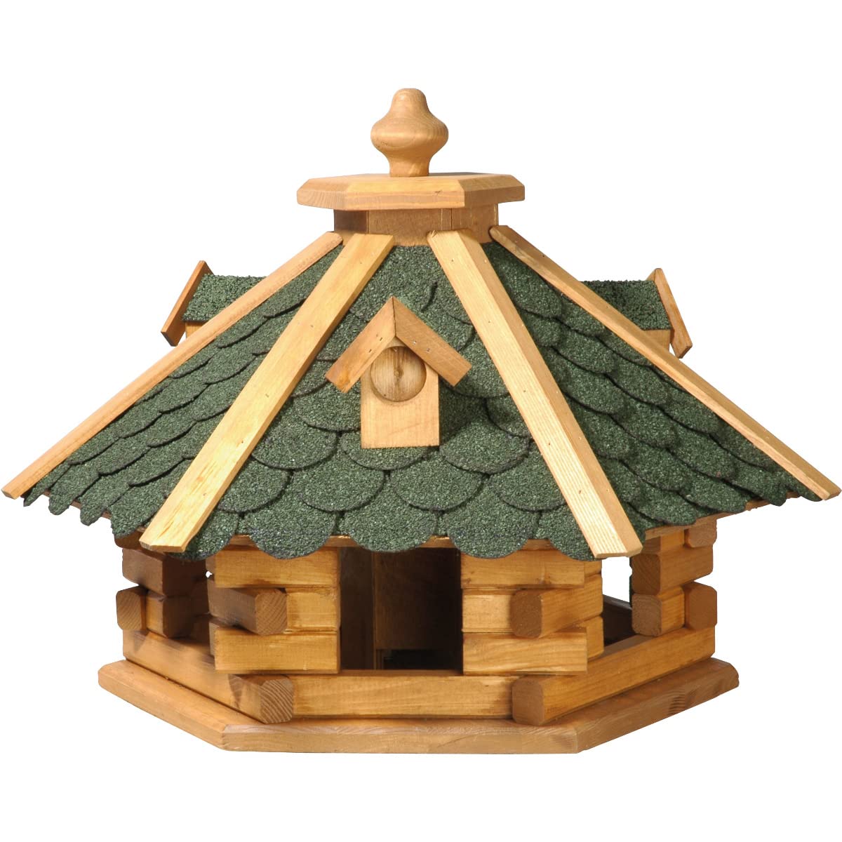 Dobar 98720E Rustic Block House Style Bird House With Green Bird House Bitumen Roof with 6 Entrance Holes, Pine, XL, green