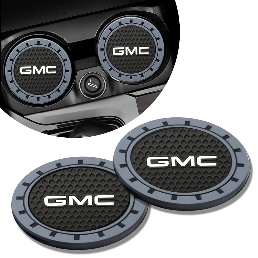 Car Cup Holder Insert Coaster for GMC Denali Yukon Sierra Canyon Safari Jimmy, 2.75 Inch Universal Recessed Anti-Slip Silicone, 2 Pack (Black)