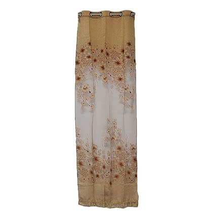 NF Morning Glory Beaded Voile Cortina Jacquard Cloth Curtain Valance Coffee