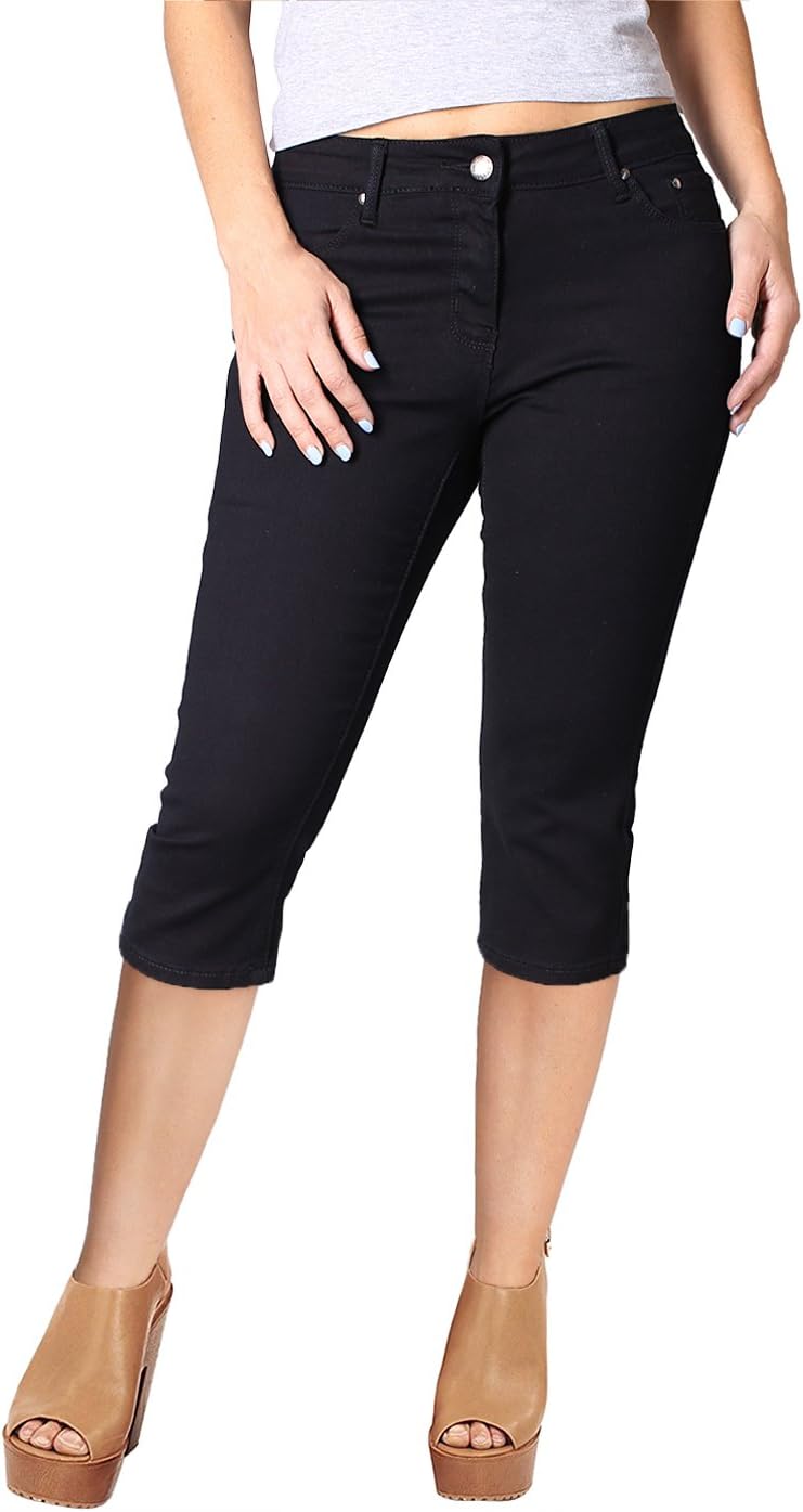 2LUV Women's Stretchy 5 Pocket Skinny Mid Rise Capri Ripped Denim Jeans