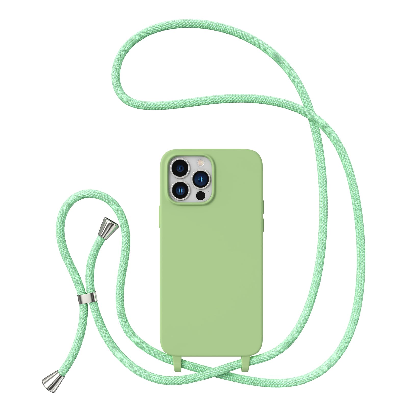 ZTOFERA Crossbody Lanyard Case for iPhone 15 Pro Max (6.7"), Liquid Silicone Protective Phone Case with Strap Adjustable Neck Cord Necklace Soft Cover, Green
