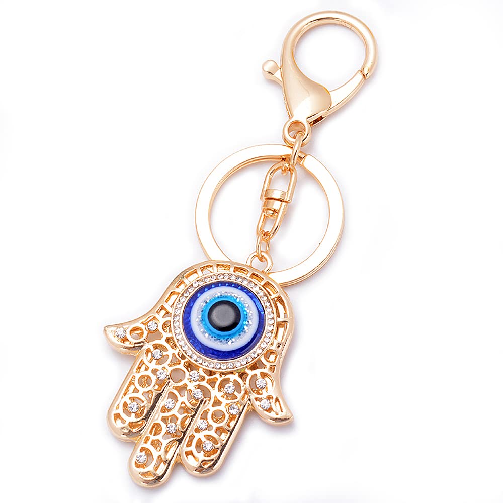 LivelyBuy Hamsa Hand Amulet Golden Keychain Eye of Fatima Lovely Talisman Khamsa Symbol Pendant Evil Eye Keyring Brings Luck and Protect Spiritual Gift