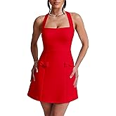BORIFLORS Women's Sexy Square Neck Halter Mini Dress Backless Corset Party Short Dresses