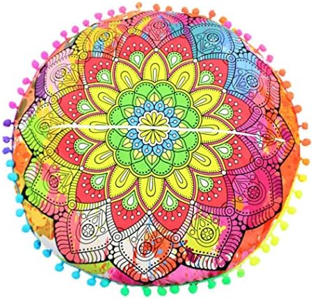 ZLOLIA Indian Mandala Floor Pillows Round Bohemian Cushion Pillows Cover Case Cushions (B)