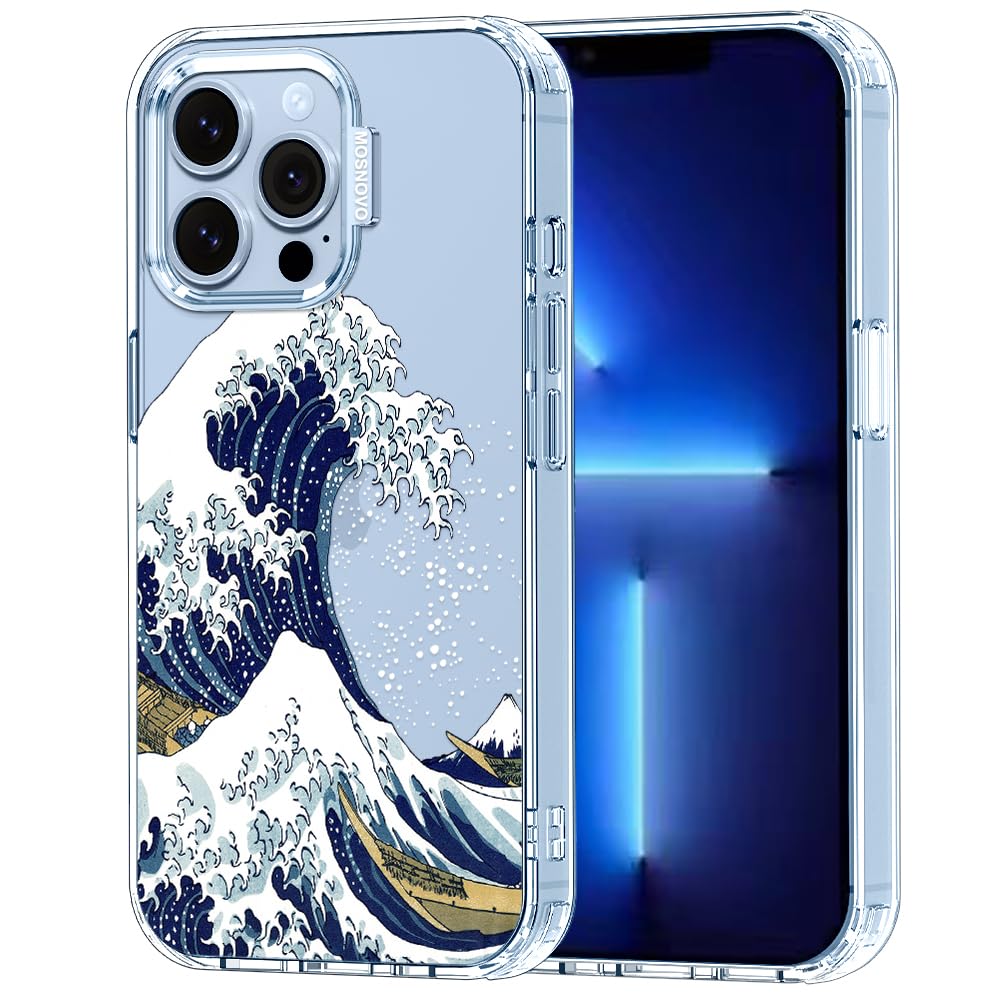MOSNOVO Case for iPhone 13 Pro, [Buffertech 6.6ft Military-Grade Drop Protection] [Anti Peel Off Tech] Clear TPU Bumper Phone Case Cover Design - Great Wave — image 1