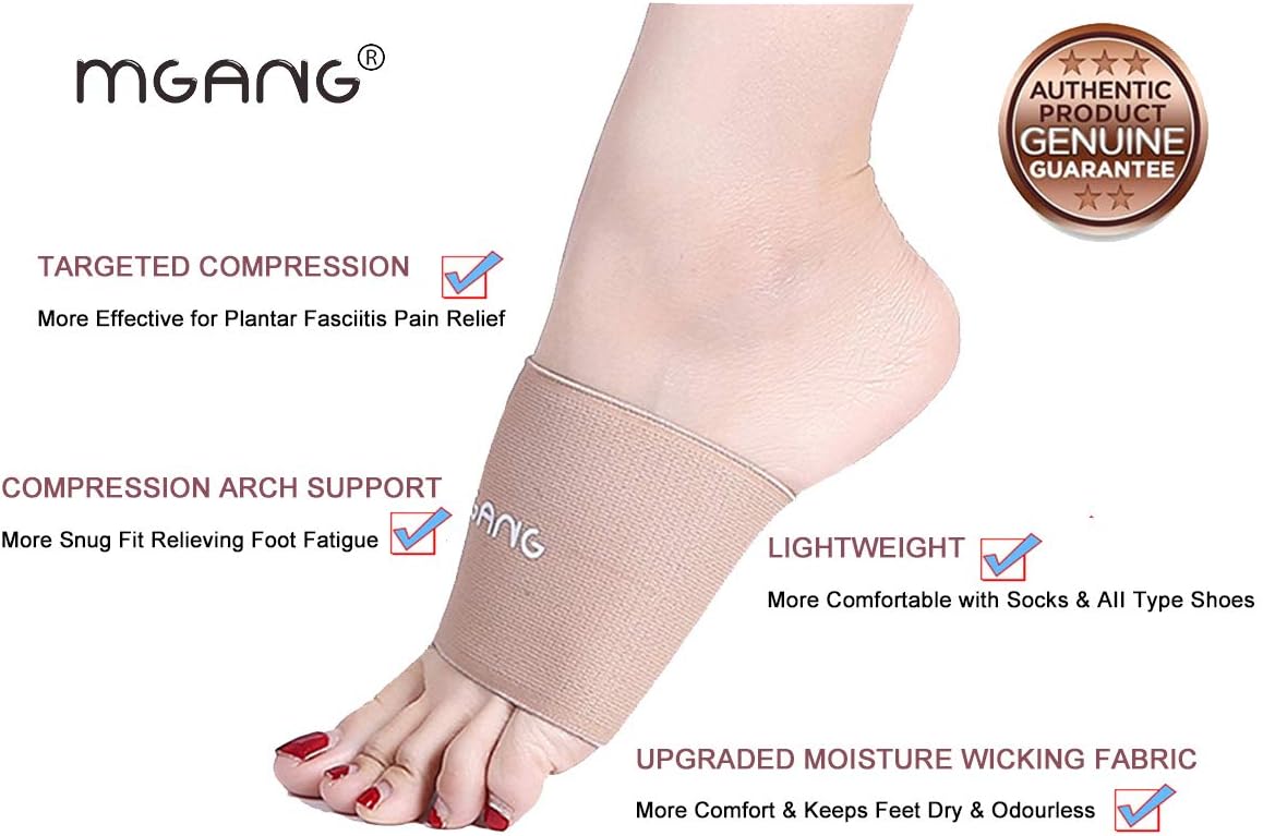 MGANG Compression Arch Sleeves, Lastest Upgraded, Perfect with Plantar Fasciitis Socks, Arch Support Brace for Women Men, Pain Relief, Heel Spurs, Flat Arches, Daily Wear, 1 Pair Beige M: Health & Personal Care