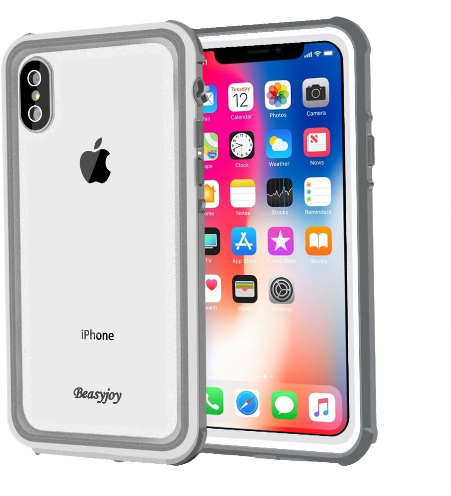 Beasyjoy iPhone X iPhone10 Case Waterproof Dropproof Shockproof Fully Sealed Underwater Protective Cover with Built-in Screen Durable Defender,Grey