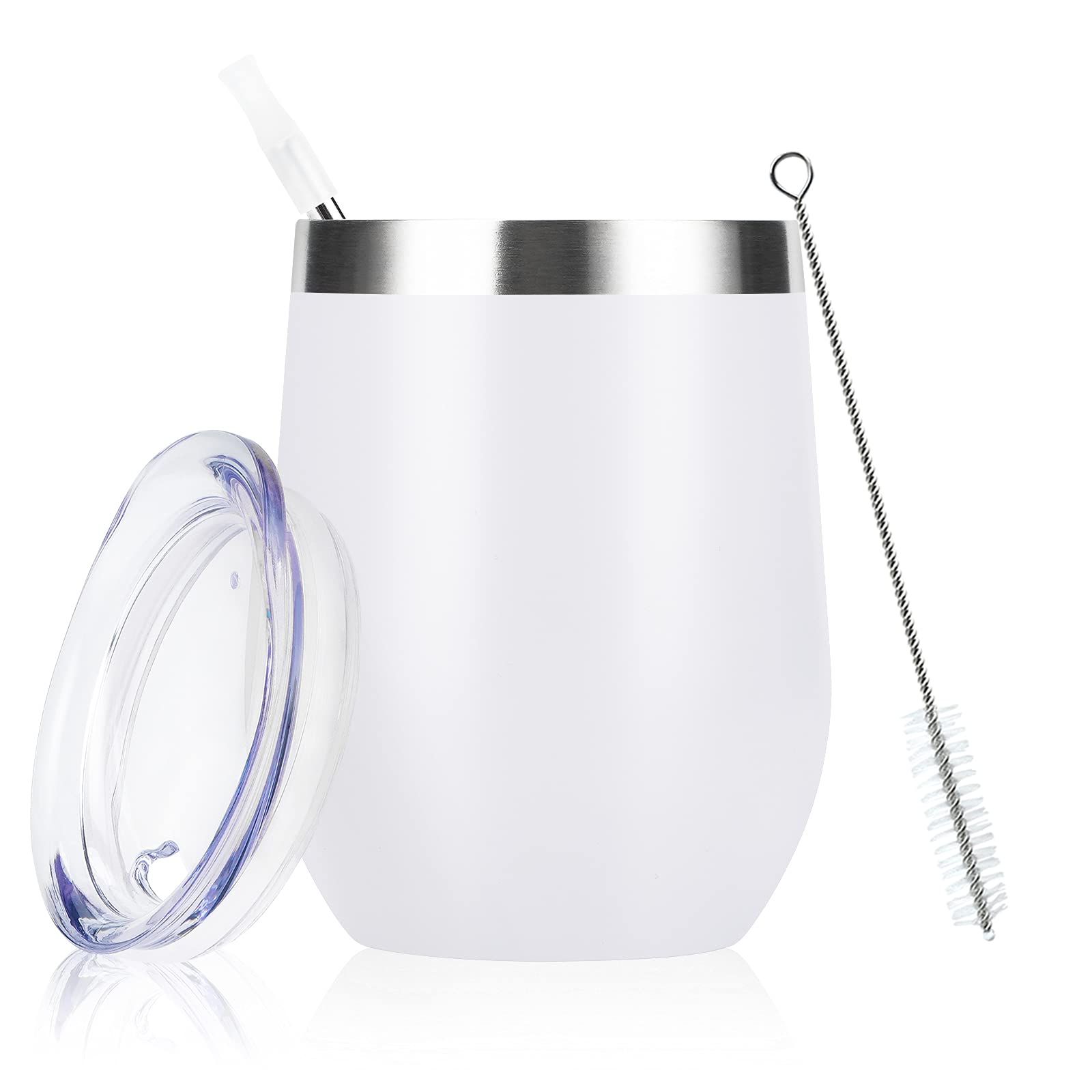 Joymaking 12oz Insulated Stainless Steel Wine Tumbler with Lid and Straw, Double Walled Wine Glass Tumbler Gift for Women, Great for Hot & Cold Drinks -Wine, Champagne, Coffee, Ice Cream