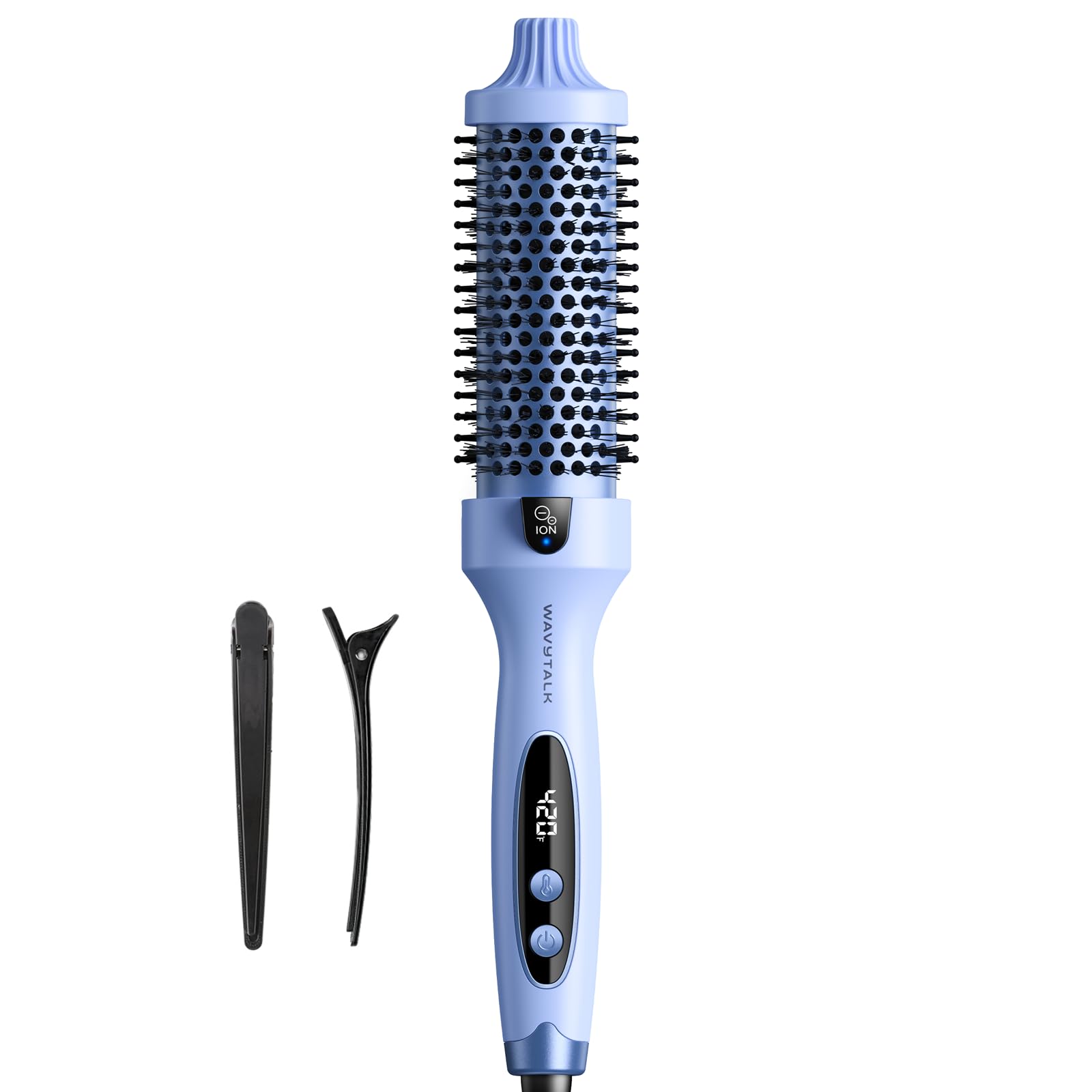 Wavytalk Blowout Boost Thermal Brush, 1.5 inch Heated Round Brush for Blowout Look, Negative Ion Technology, Ceramic Tourmaline, 5 Temperature Settings, Dual Voltage, Blue