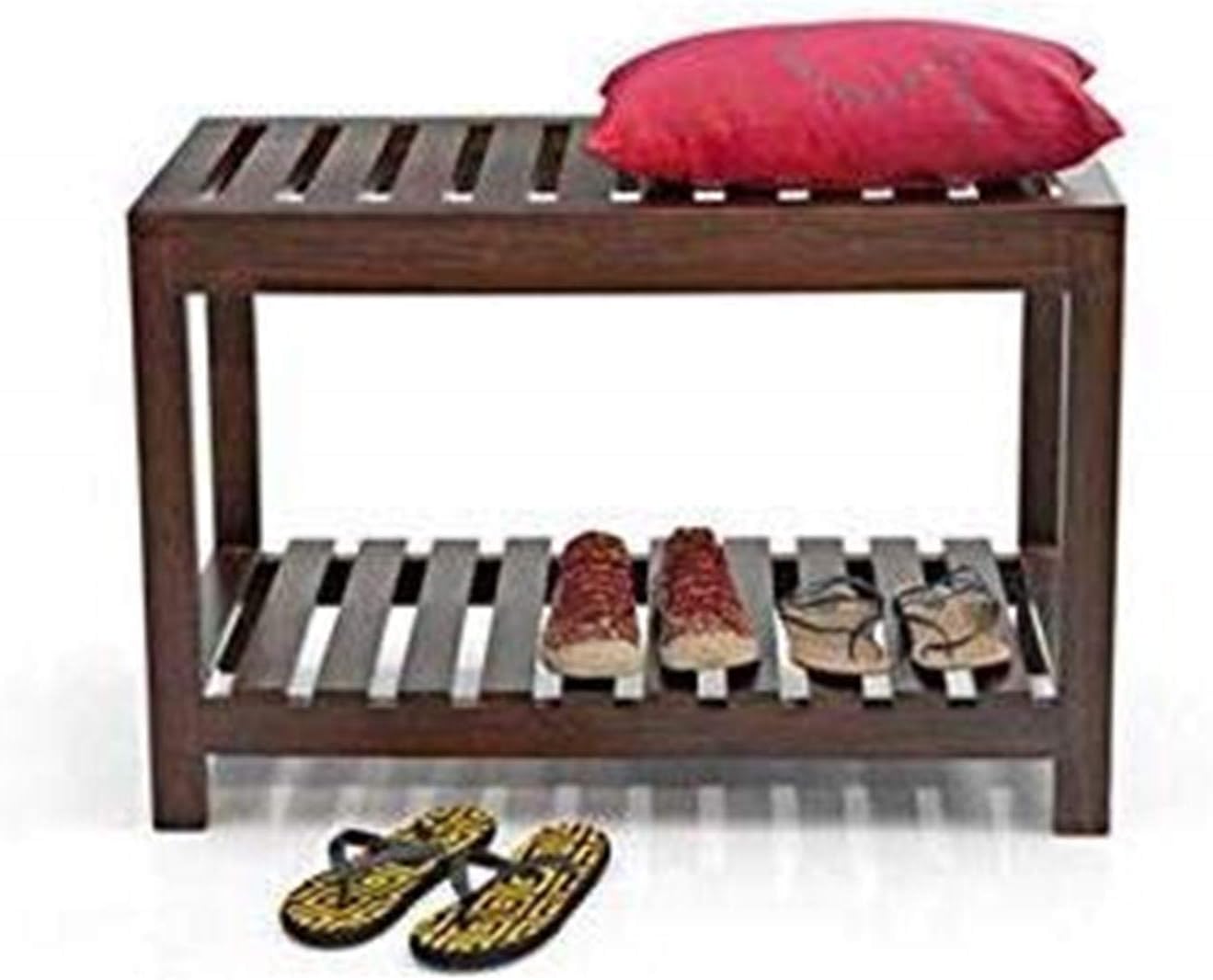 TG Furniture Solid Sheesham Wood Seating Bench with Bottom Shelf Storage for Home Living Room Hall Wooden Furniture for Indoor Outdoor Garden Balcony (Natural Finish)