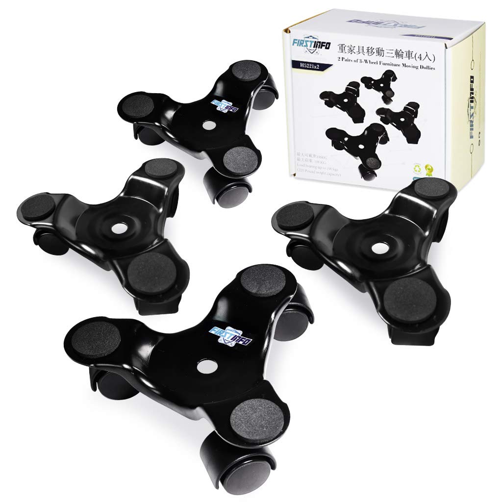 FIRSTINFO TOOLS FIT YOUR NEEDS 3 Wheel Dolly, 100-kg Load Capacity, Nylon & Alloy Steel, Industrial Style, Black & Grey