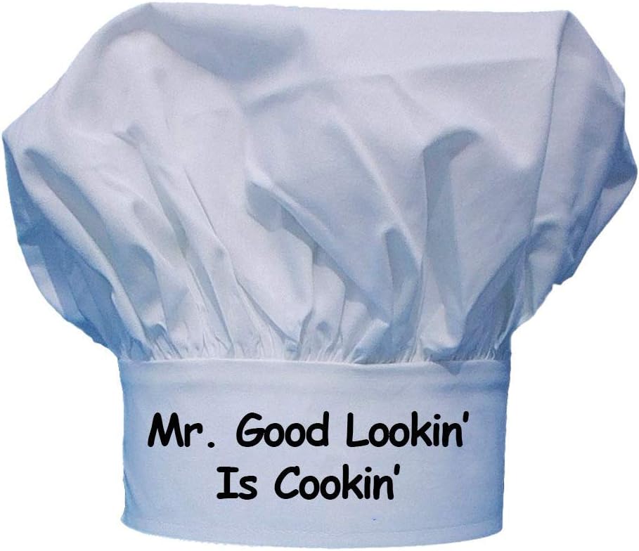 Chef Hat Mr. Good Lookin' is Cookin', Embroidered Design, Adjustable Chef hat for Any Chef White