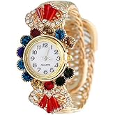 Weicam Women Elegant Crystal Cuff Bangle Bracelet Easy Read Analog Quartz Wrist Watches