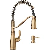 Moen Nolia Bronzed Gold One-Handle Single Hole Spring Kitchen Faucet with Pull Down Sprayer and Soap Dispenser, 87886BZG