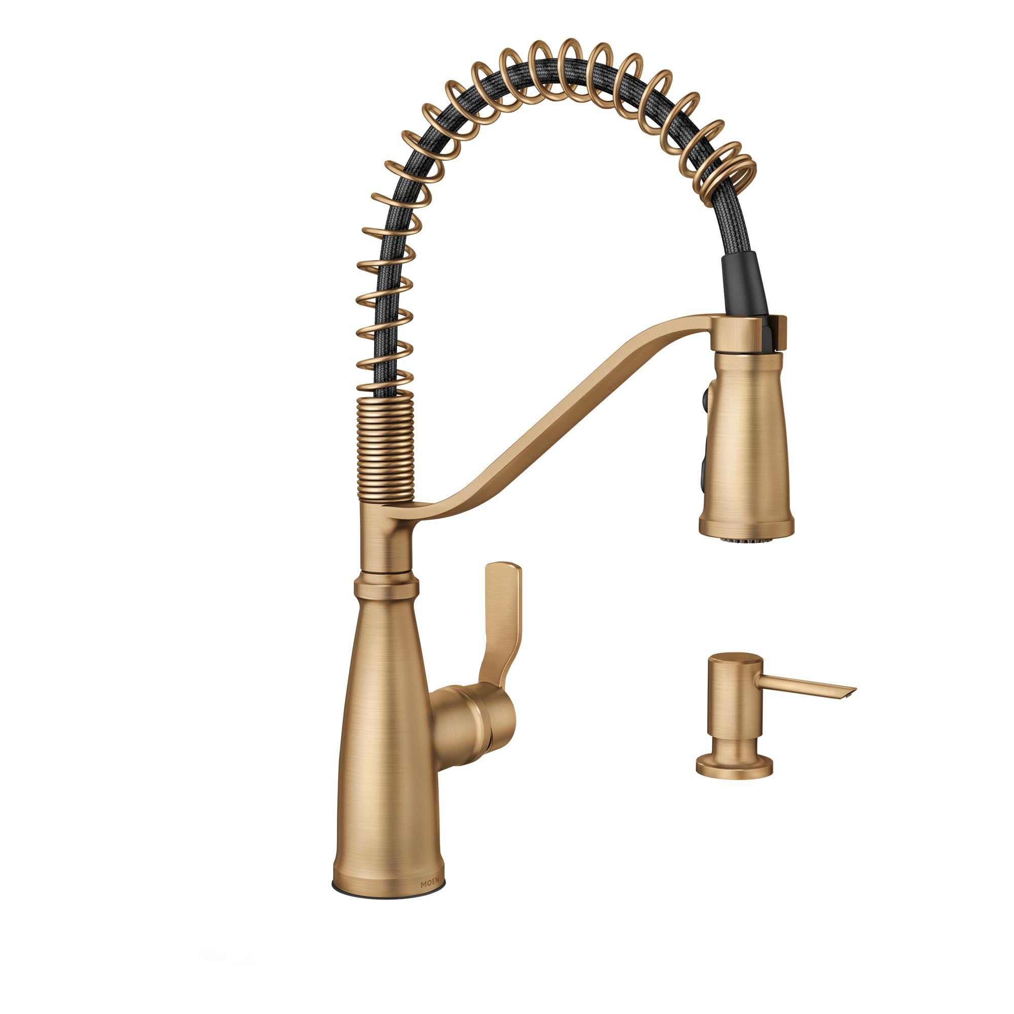 Photo 1 of ***MISSING HARDWARE***Moen Nolia Bronzed Gold One-Handle Single Hole Spring Kitchen Faucet with Pull Down Sprayer and Soap Dispenser, 87886BZG.