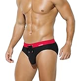 Arjen Kroos Men's Swim Briefs Sexy Bikini Solid Swimwear Swimsuit with Drawstring