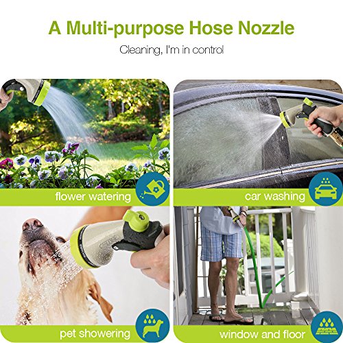 Garden Hose 50 Feet, Cozzine Strong Latex Pipe Core Expandable Water Hose With Heavy Duty Solid Brass Connector & 8 Patterns Metal Spray Nozzle, Strength Fabric Retractable Long Hose, Green