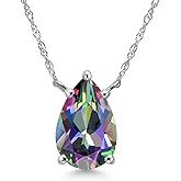 Gem Stone King 14K White Gold Green Mystic Topaz Pendant Necklace for Women | 2.52 Cttw | Gemstone November Birthstone | Pear Shape 10X7MM | With 18 Inch Chain