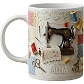 Personalized Sewing Machine Enthusiast Mug, Personalized Sewing Lover Coffee Cup, Glitter Machine Ceramic Cup, Sparkling Vintage Design, Gifts For Grandma, Novelty Sewing Machine Mug
