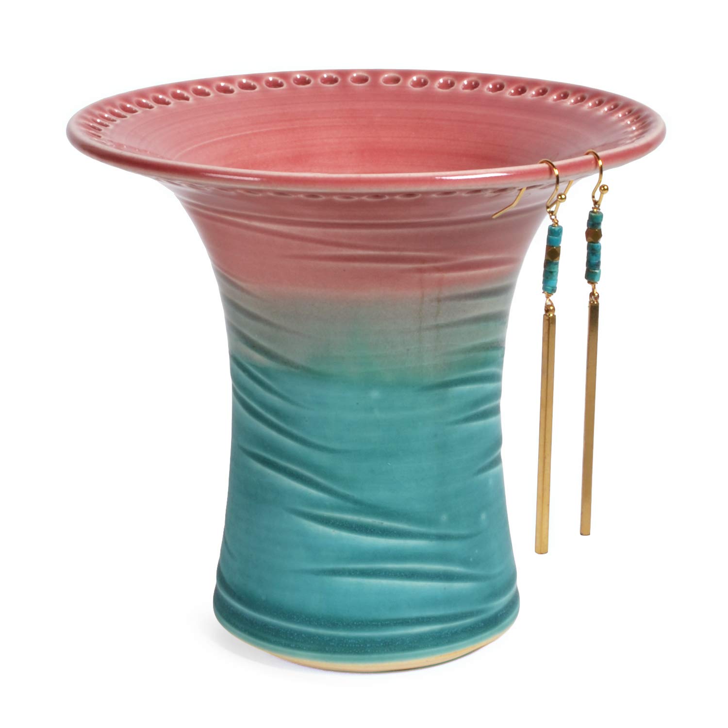 Handmade American Pottery Earring Holder by Barb Lund, Pink/Turquoise