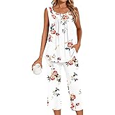 Bestbee Women's Sleeveless Pajama Sets 2 Piece Sleepwear Summer Lounge Outfits Henley Tanks Capri Pants Ladies Pjs