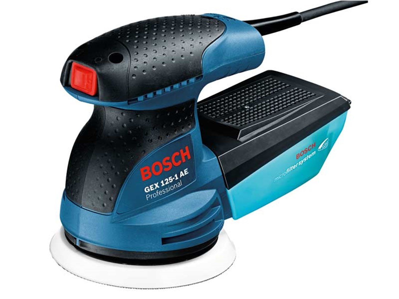 Bosch Professional Random Orbit Sander GEX 125-1 AE (240V, Microfilter Box, Sanding Paper K80, Carrying Case)