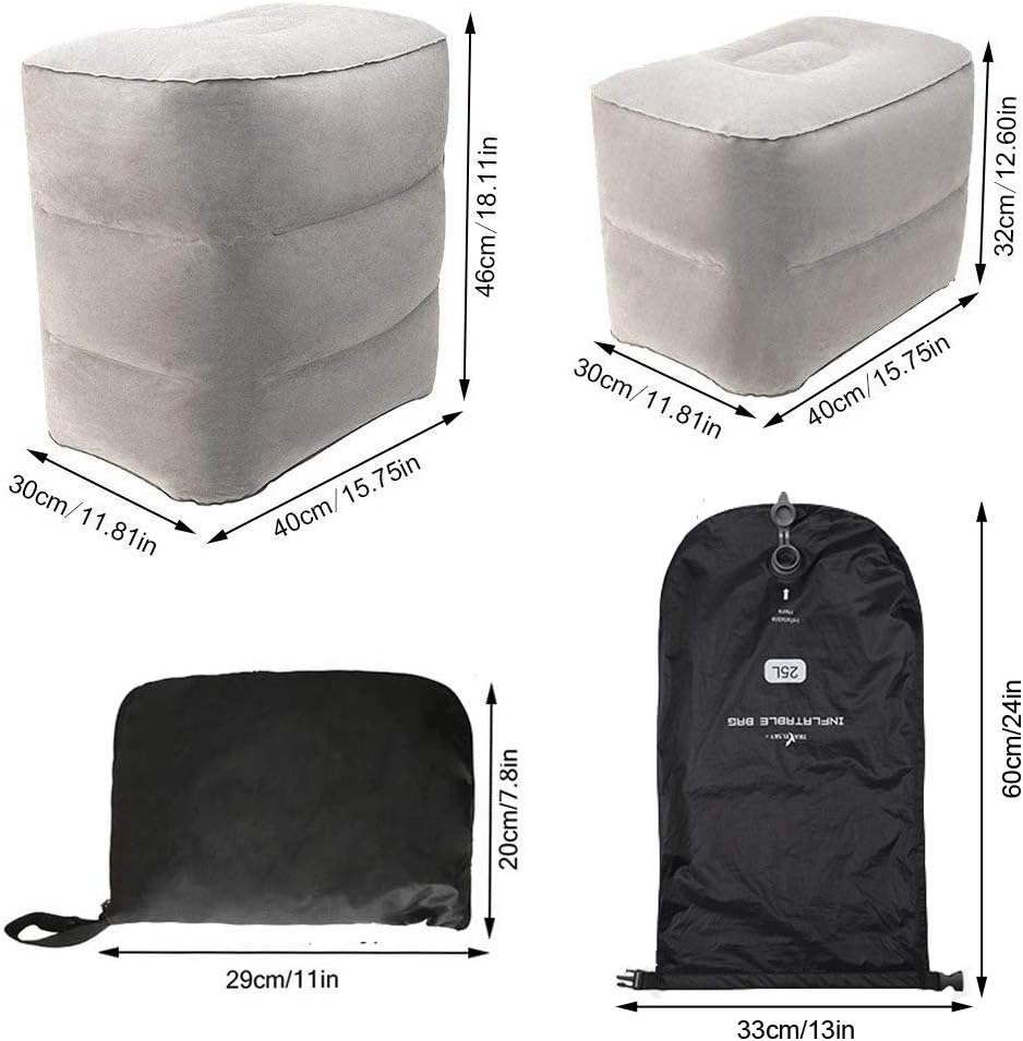 Kaxich 2 Layers Travel Inflatable Foot Rest Pillow for Sleeping Adjustable Height Travel Footrest for Kids Leg and Foot Rest Cushion for Airplane Train Car Home Office - Image 3