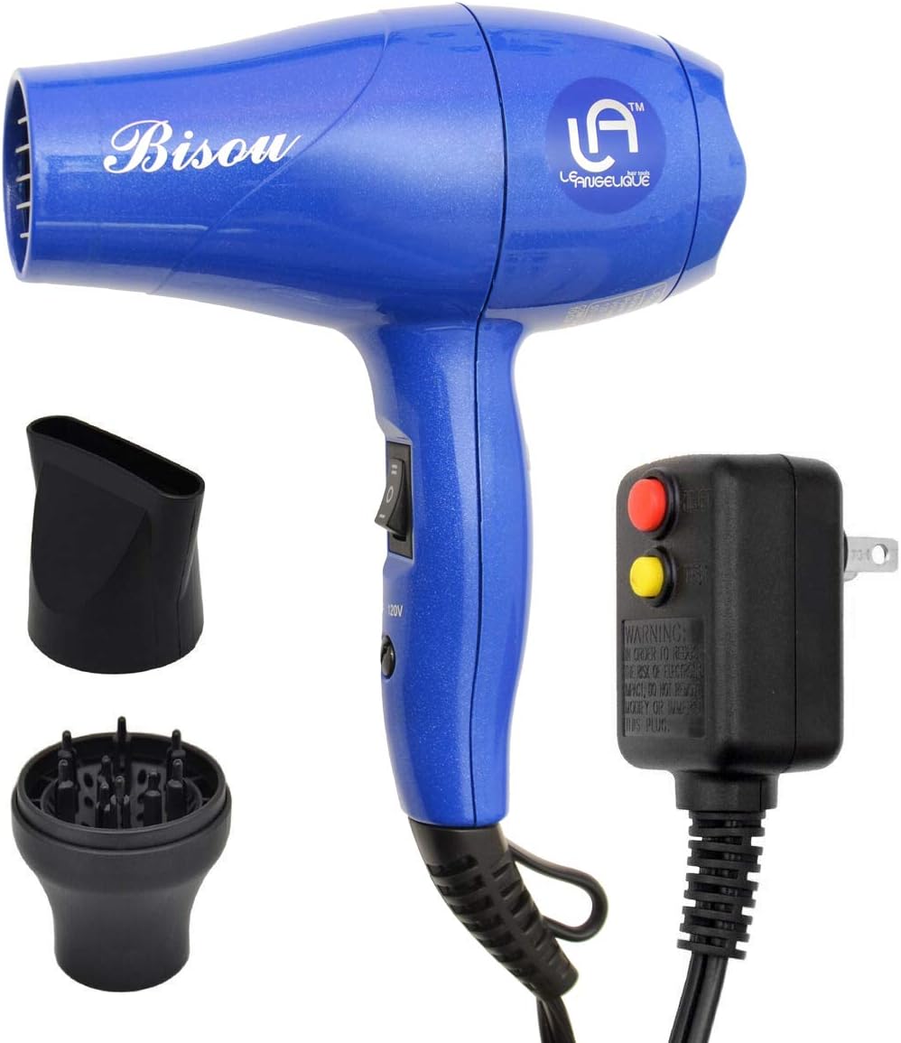 Le Angelique Mini Hair Dryer 1200W Super Strong with Diffuser Travel Size (Blue)