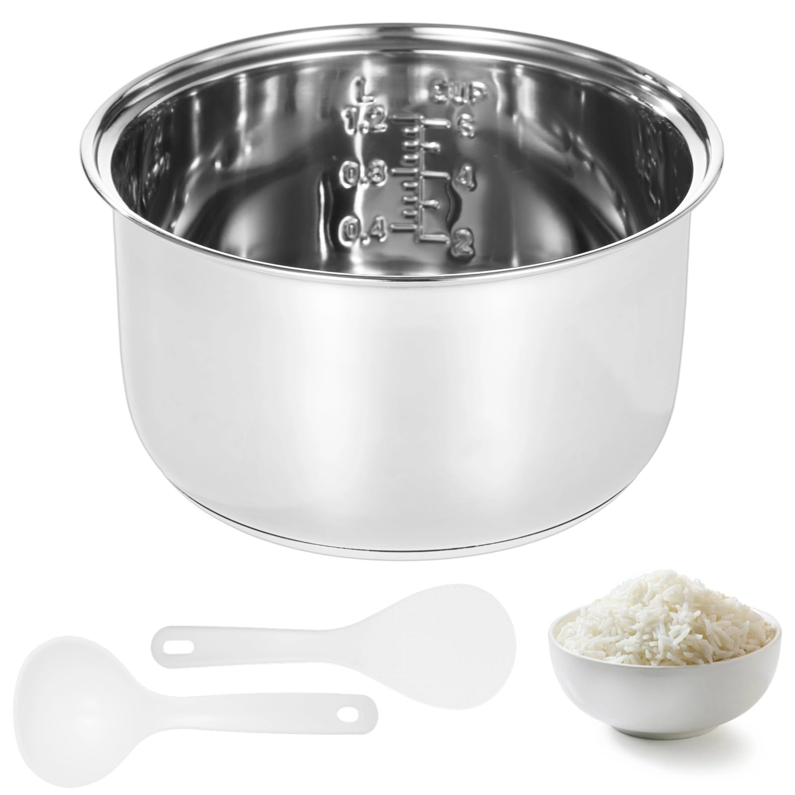 Photo 1 of **BOWL ONLY** 304 Stainless Steel Inner Pot, 3 L/5.5-Cup Rice Cooker Inner Bowl, Compatible with Zojirushi NS-TSC10 Cookers, Replacement Inner Bowl, Includes Rice and Soup Spoons, Easy-to-Clean